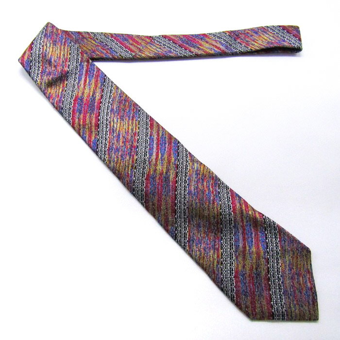 ミッソーニ ブランド ネクタイ ストライプ柄 マルチカラー シルク イタリア製 PO メンズ ワインレッド Missoni 【中古】