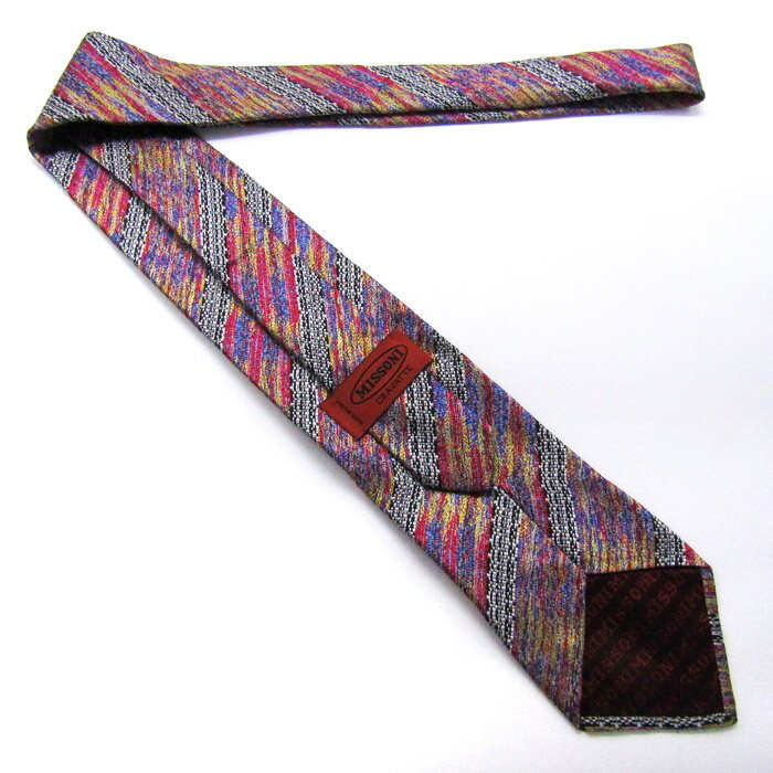 ミッソーニ ブランド ネクタイ ストライプ柄 マルチカラー シルク イタリア製 PO メンズ ワインレッド Missoni 【中古】