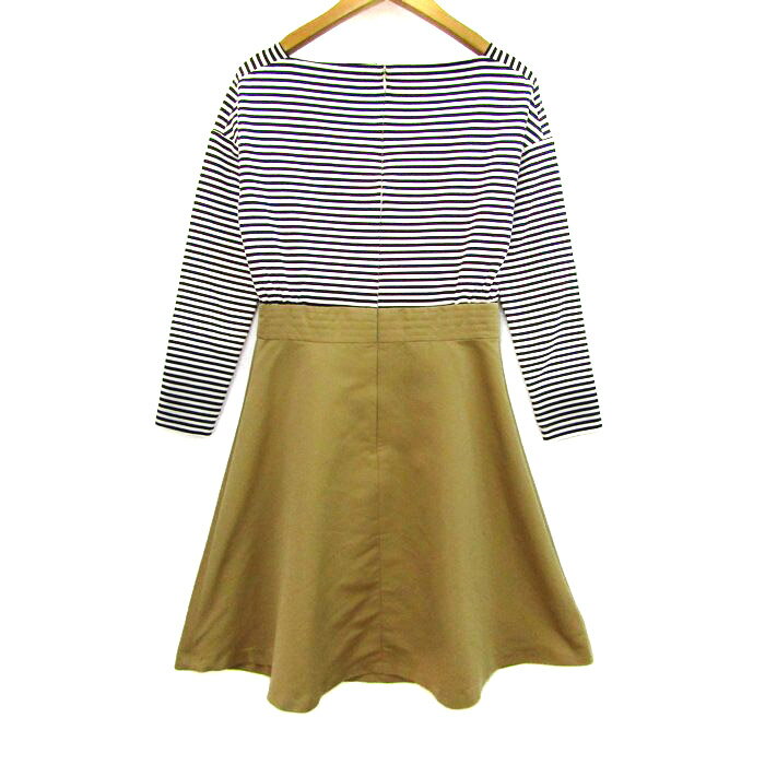 ビアッジョブルー 切替ワンピース トップス 長袖 ボーダー柄 日本製 レディース ベージュ×黒×白 Viaggio Blu 【中古】