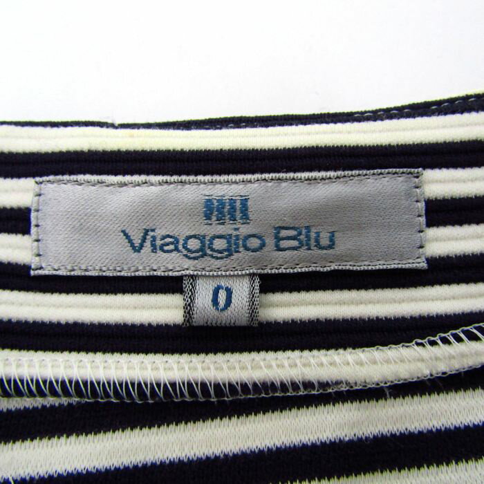 ビアッジョブルー 切替ワンピース トップス 長袖 ボーダー柄 日本製 レディース ベージュ×黒×白 Viaggio Blu 【中古】