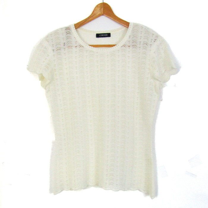 コルディア ニット 半袖 透かし編み リネン混 トップス レディース 42サイズ ホワイト系 CORDIER 【中..