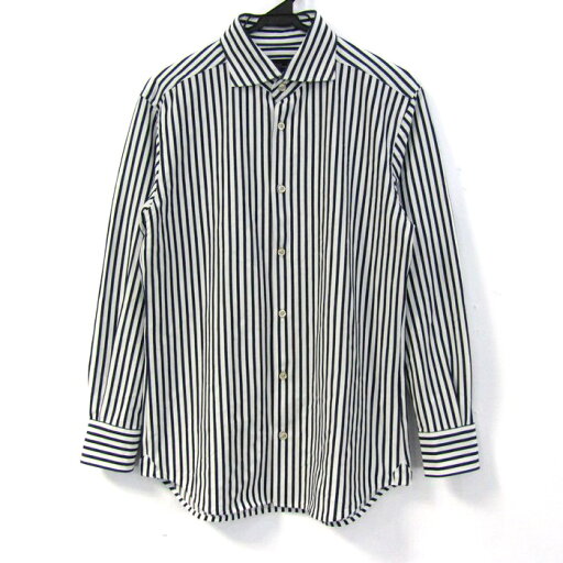 アバハウス 長袖シャツ トップス ストライプ柄 RECENCY OF MINE メンズ 48サイズ 紺×白 ABAHOUSE 【中古】 アバハウス 長袖シャツ トップス ストライプ柄 RECENCY OF MINE メンズ 48サイズ 紺×白 ABAHOUSE 【中古】