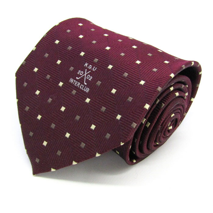 西陣 ブランド ネクタイ チェック柄 スクエア柄 格子柄 シルク 日本製 PO メンズ ワインレッド NISHIJIN 【中古】