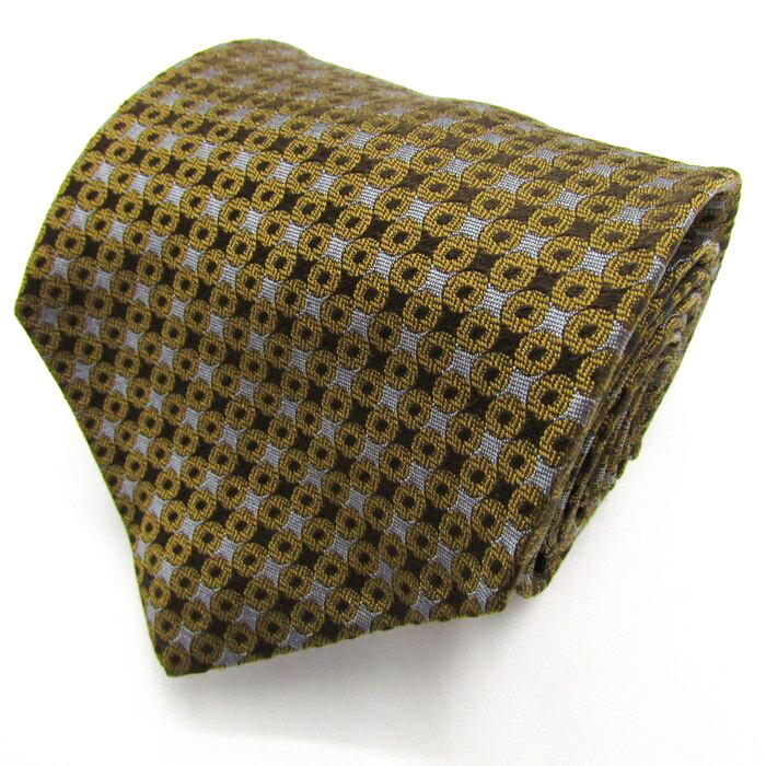 カルバンクライン ブランド ネクタイ 総柄 ドット パネル柄 シルク アメリカ製 PO メンズ ブラウン Calvin klein 【中古】