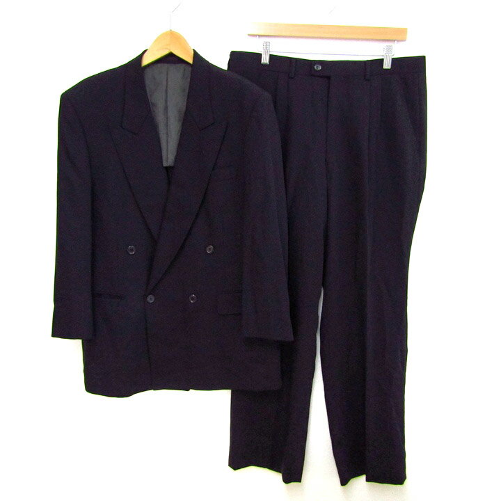 ランバン スーツ セットアップ ウール混 ブランド 上下セット 記名有 メンズ R48-45-14サイズ 濃紺 LANVIN 【中古】