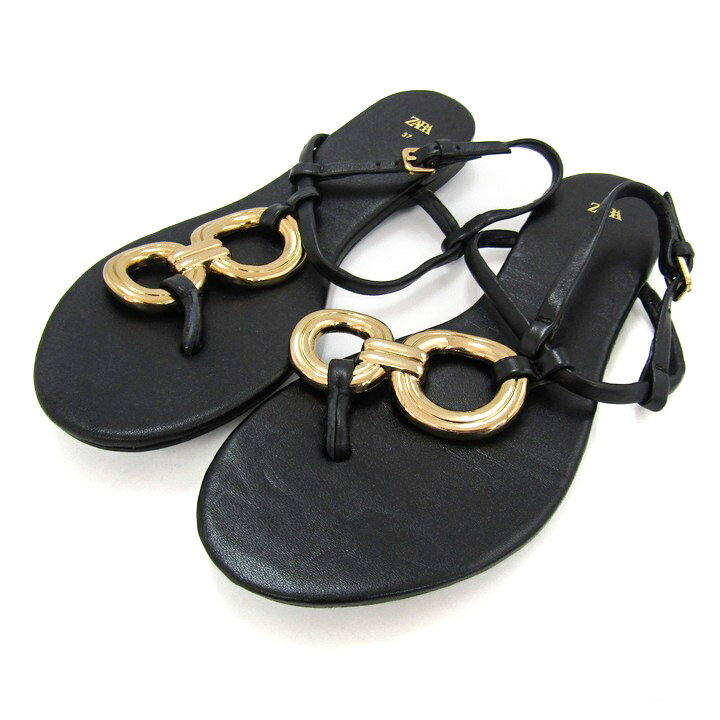 ザラ トングサンダル フラットサンダル ストラップ 靴 黒 レディース 37サイズ ブラック ZARA 【中古】のサムネイル