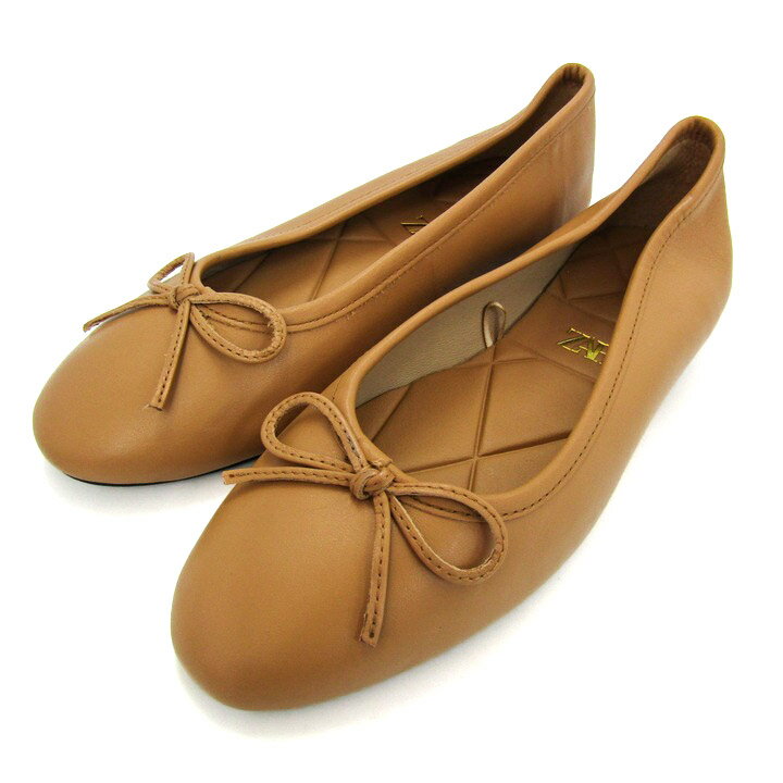 ザラ バレエシューズ サブリナシューズ フラットシューズ リボン 靴 レディース 35サイズ キャメル ZARA 【中古】