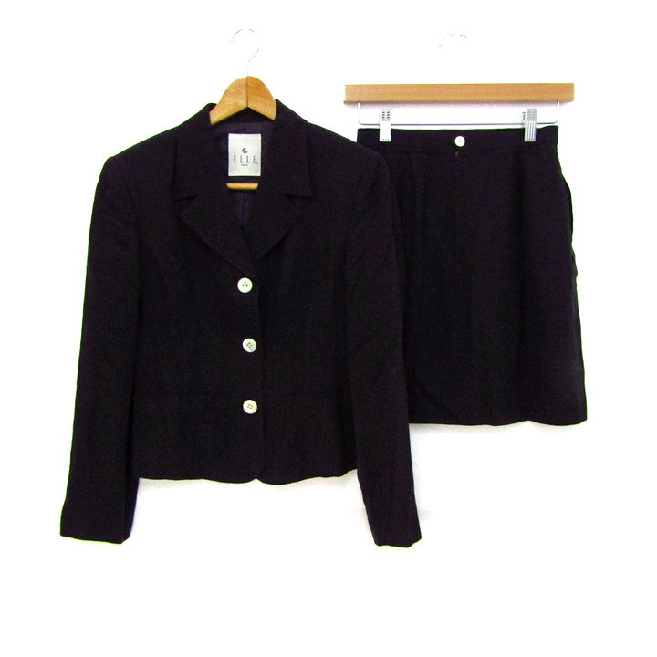 エル スーツ セットアップ 上下セット ジャケット スカート レディース 38サイズ ブラック系 ELLE 【中古】