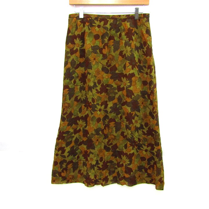 【全品39％OFFクーポン配布中】レリアン ロングスカート ボトムス 花柄 日本製 レディース 11サイズ 茶×カーキ Leilian 【中古】