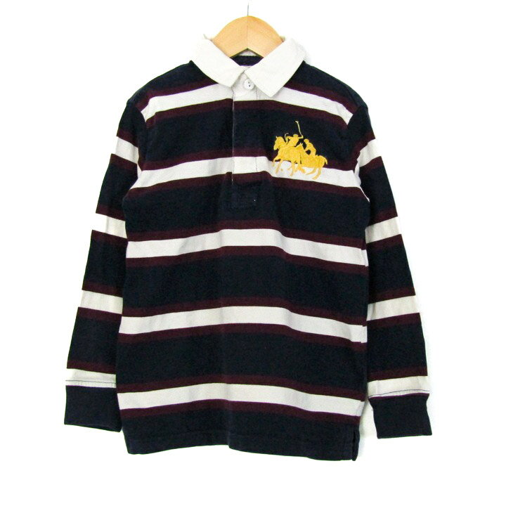 ポロバイラルフローレン ポロシャツ トップス 長袖 ラガーシャツ キッズ 男の子用 6サイズ 紺×白×赤 Polo by Ralph Lauren 【中古】