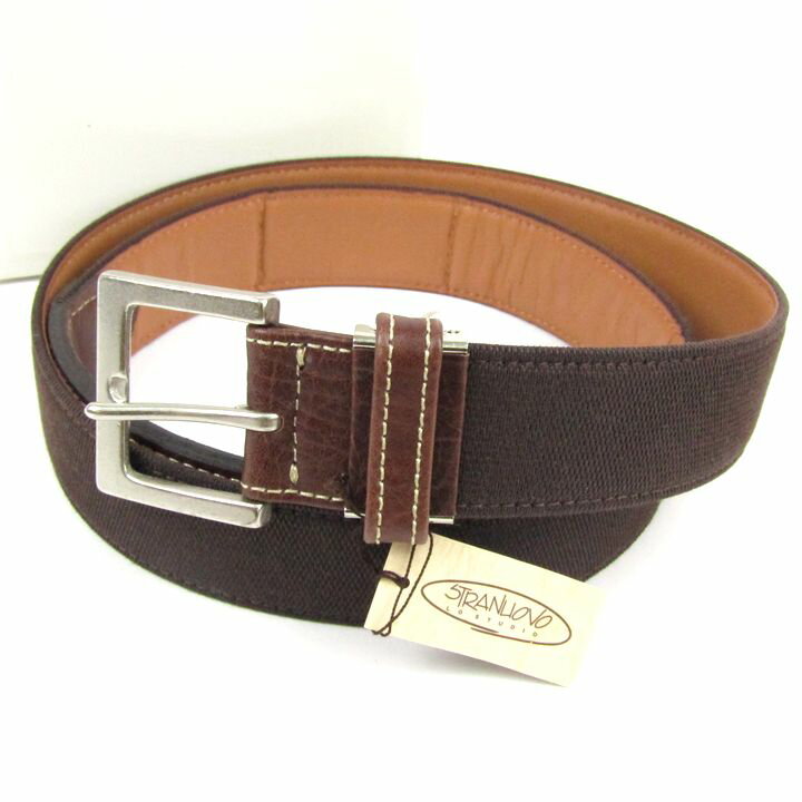 【全品39％OFFクーポン配布中】ストラヌオボ ベルト 未使用 日本製 レザー ナイロン コットン ブランド メンズ ブラウン STRANLIOVO 【中古】(4)