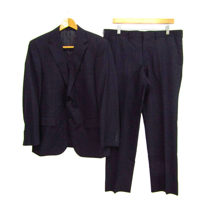 ヒロココシノ スーツ セットアップ 上下セット ストライプ柄 シルク混 メンズ AB5サイズ ネイビー HIROKO KOSHINO 【中古】