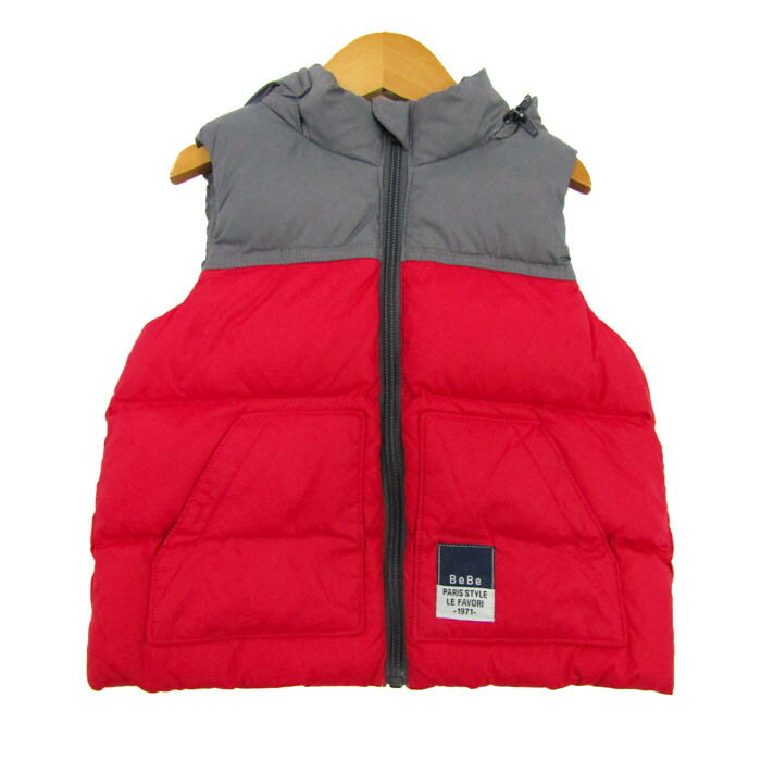 べべ ダウンベスト ジャケット ブランド アウター 赤 キッズ 男の子用 100サイズ グレー×レッド BeBe 【中古】