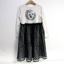 アナスイミニ ワンピース トップス 長袖 チェック柄 レース キッズ 女の子用 130(9)サイズ 白×黒×紫 ANNA SUI mini 【中古】