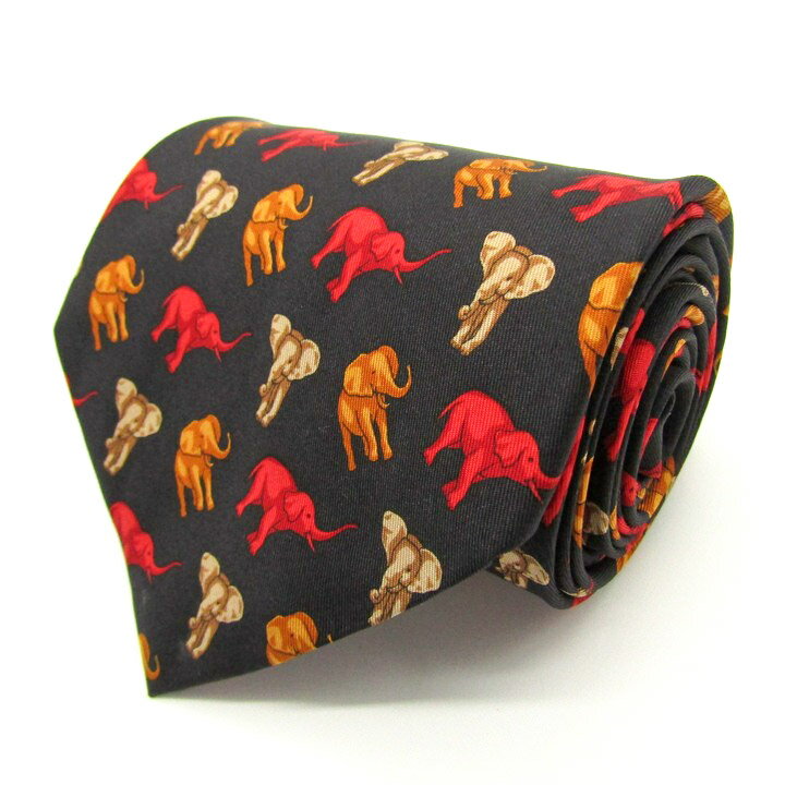 ハンティングワールド ブランド ネクタイ 総柄 動物柄 ゾウ シルク イタリア製 PO メンズ ブラック HUNTING WORLD 【中古】(4)