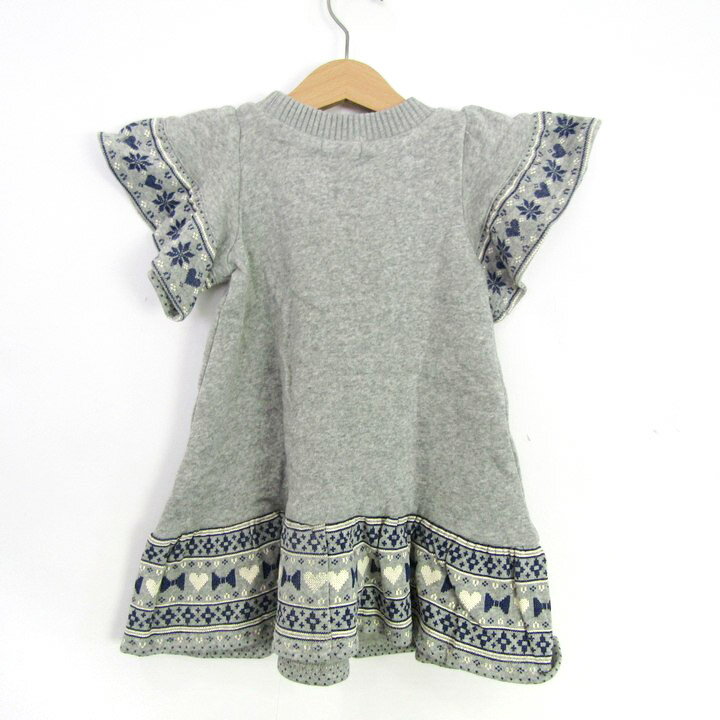 エニィ ファム ワンピース 半袖 未使用 コットン100% 裏起毛 ブランド トップス ベビー 女の子用 90サイズ グレー×ブルー any FAM 【中古】