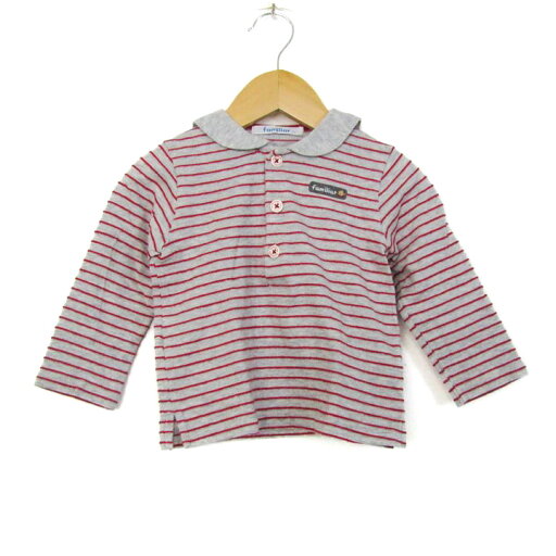 ファミリア ポロシャツ トップス 長袖 ボーダー柄 セーラーカラー ベビー 男の子用 90サイズ グレー×赤 Familiar 【中古】 ファミリア ポロシャツ トップス 長袖 ボーダー柄 セーラーカラー ベビー 男の子用 90サイズ グレー×赤 Familiar 【中古】