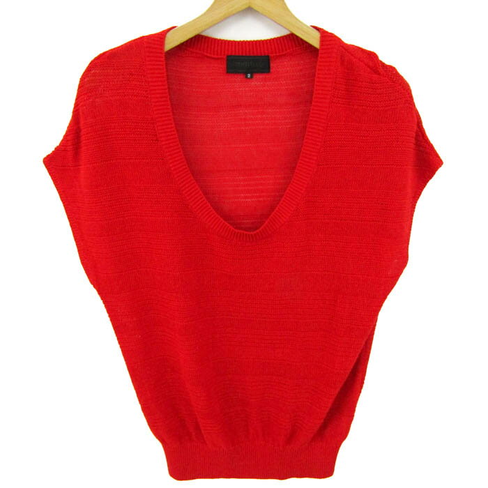【全品39％OFFクーポン配布中】アンタイトル ニット トップス フレンチスリーブ リネン混 透かし編み 日本製 レディース 2サイズ レッド UNTITLED 【中古】