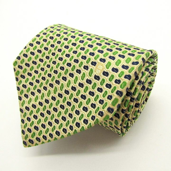 アイグナー ブランド ネクタイ ロゴ 総柄 小紋柄 リーフ柄 シルク PO メンズ ベージュ AIGNER 【中古】