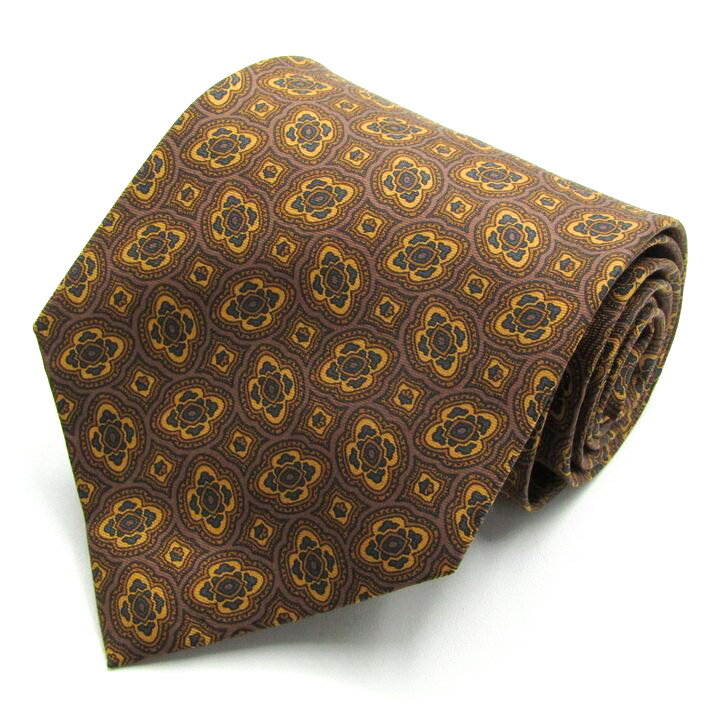 ジェームスクラブ ブランドネクタイ 総柄 小紋柄 花柄 シルク PO メンズ ブラウン JAMUS CLUB 【中古】