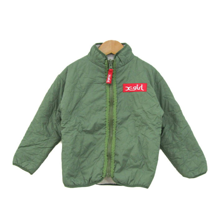エックスガールステージス ブルゾン ジャケット アウター ボア リバーシブル ベビー 男の子用 90サイズ 緑×白 X-girl Stages 【中古】