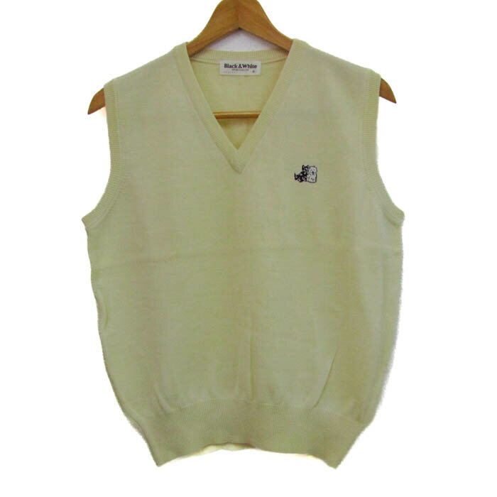 ブラックアンドホワイト ニットベスト ジャケット アウター Vネック ゴルフウエア メンズ Mサイズ ベー..