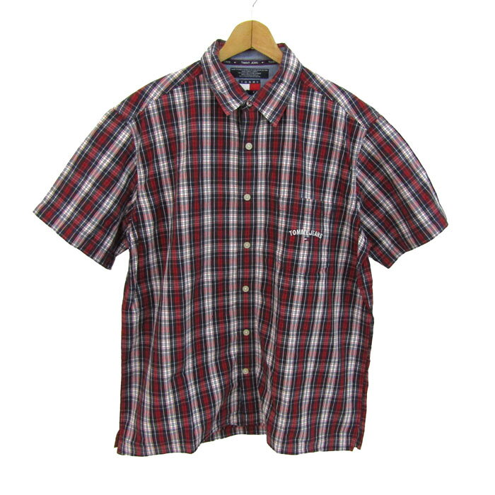Rakuten - トミージーンズ 半袖シャツ チェック柄 トップス メンズ Lサイズ ネイビー×レッド TOMMY JEANS 【中古】