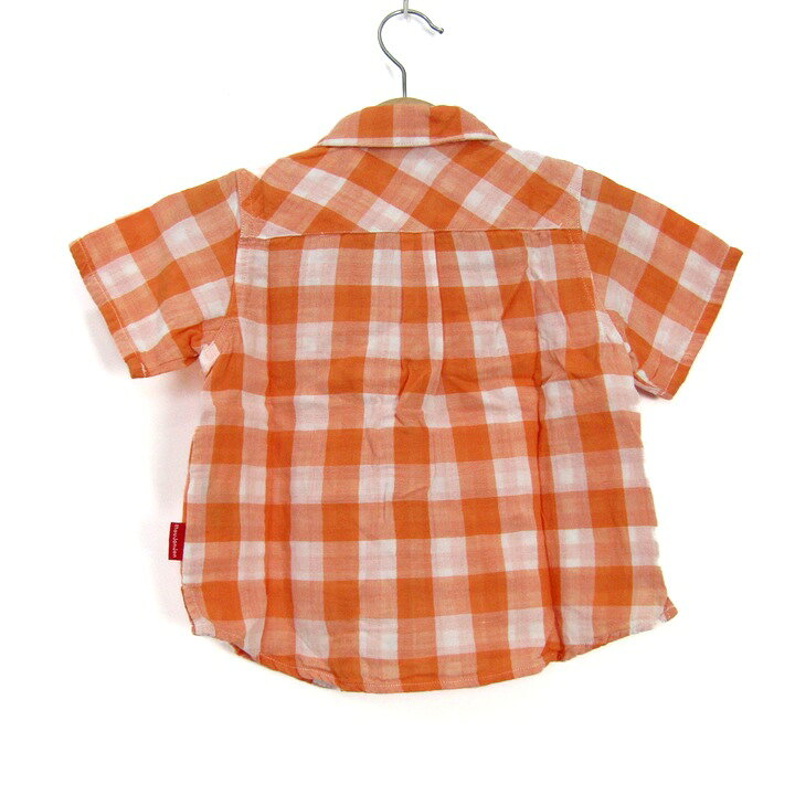 大特価屋のムージョンジョン 半袖シャツ チェック柄 トップス ベビー 男の子用 95サイズ オレンジ×ホワイト moujonjon 【中古】｜アングル2