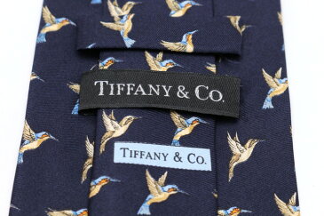 ティファニー Tiffany & Co 鳥モチーフ 動物柄 ネイビー 紺 シルク イタリア製 ブランド ネクタイ 送料無料 【中古】