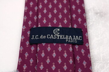 カステルバジャック J.C. de CASTELBAJAC ナロータイ 細ネクタイ 総柄 剣先ロゴ シルク 日本製 総柄 パープル シルク ブランド ネクタイ 送料無料 【中古】