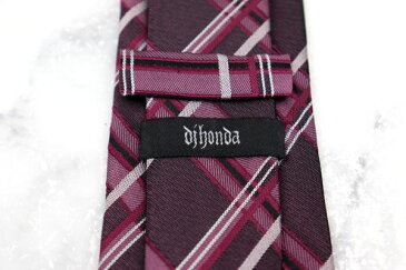 ディージェイホンダ dj honda シルク チェック柄 パープル シルク ブランド ネクタイ 送料無料 【中古】【美品】