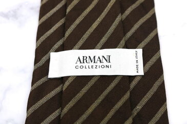 アルマーニ コレツィオーニ ARMANI COLLEZIONI 伊製 シルク ストライプ柄 ブラウン シルク ブランド ネクタイ 送料無料 【中古】【良品】