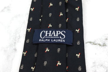 チャップスラルフローレン CHAPS Ralph Lauren 風見鶏 家 シルク 日本製 刺繍 ネイビー シルク ブランド ネクタイ 送料無料 【中古】【良品】