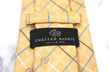 チェスターバリー CHESTER BARRIE CB柄 格子柄 サビルロウ シルク 日本製 ロゴグラム柄 オレンジ シルク ブランド ネクタイ 送料無料 【中古】