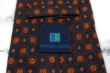 フランコバッシ FRANCO BASSI 小花柄 伊製 シルク チェック柄 ブラウン シルク ブランド ネクタイ 送料無料 【中古】【良品】