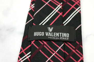 ヒューゴヴァレンチノ HUGO VALENTINO チェック柄 ブラック シルク ブランド ネクタイ 送料無料 【中古】【美品】