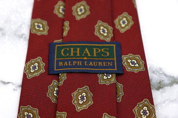 チャップスラルフローレン CHAPS Ralph Lauren 花柄 シルク 日本製 小紋柄 レッド シルク ブランド ネクタイ 送料無料 【中古】【良品】
