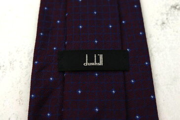 ダンヒル dunhill スクエアドット柄 英国製 シルク チェック柄 パープル シルク ブランド ネクタイ 送料無料 【中古】【美品】