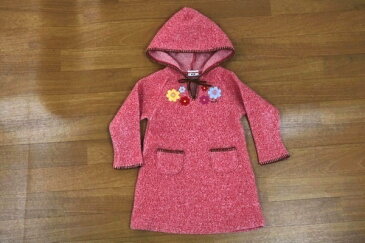 ミキハウス MIKIHOUSE 100サイズ 花柄 ワンピース チュニック パーカー フリース 刺繍 日本製 女の子 子供服 ピンク ブランド古着 【中古】