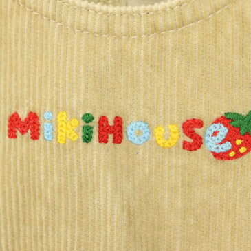 [良品] ミキハウス MIKIHOUSE 80サイズ 刺繍 ジャンパースカート オーバーオール 女の子 キッズ 子供 ウサギ ロゴ 刺繍 イチゴ ベージュ ブランド古着 【中古】