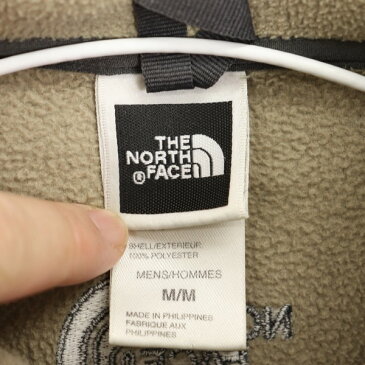 ノースフェイス THE NORTH FACE Mサイズ ワンポイント フリース ジャケット メンズ ジップアップ ロゴ 刺繍 アウター ベージュ ブランド古着 【中古】