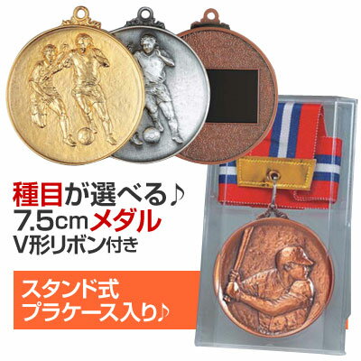 メダル（7.5cm）AM-C型：V形リボン付：スタンド式プラケース入り（直径75mm）AM-C【文字彫刻無料】[M/M20]
