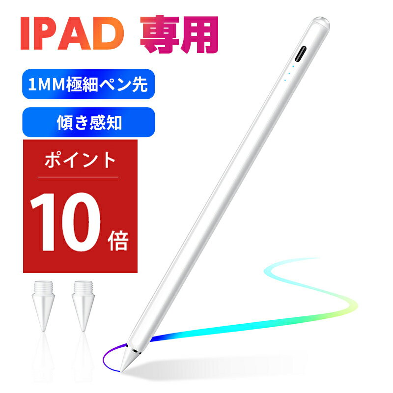 【P10倍！実質2720円】【超高感度 傾き感知】タッチペン スタイラスペン 超高感度 iPad 傾き感知 タッチペン 極細 軽量 高精度 タッチペン 磁気吸着 タブレット タッチペン Type-C充電 遅延なし 自動電源OFF iPad ホワイト イラスト 父の日 ギフト プレゼント