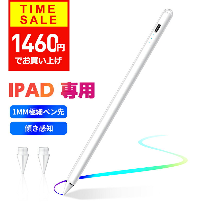  タッチペン スタイラスペン 超高感度 iPad 傾き感知 タッチペン 極細 軽量 高精度 タッチペン 磁気吸着 タブレット タッチペン Type-C充電 遅延なし 自動電源OFF iPad ホワイト イラスト クリスマス ギフト プレゼント