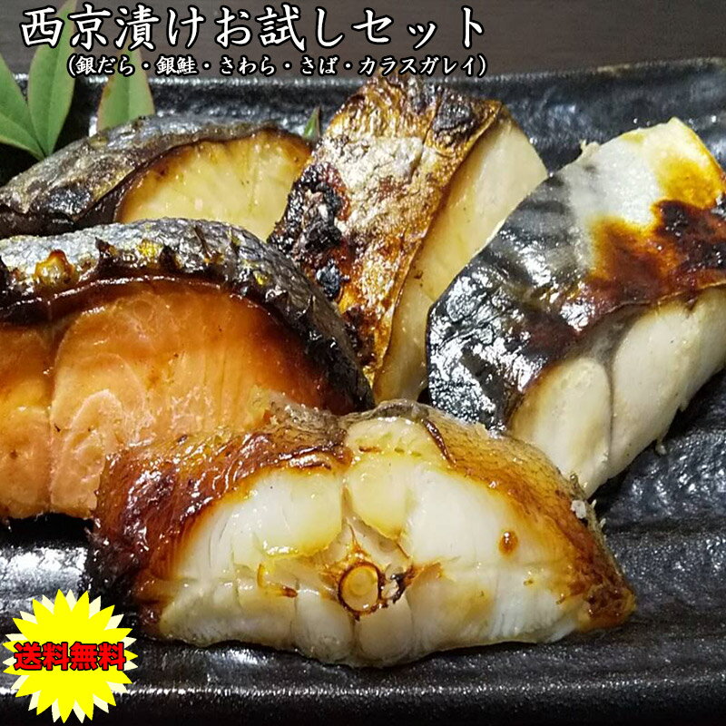 福袋 食品 お歳暮 ギフト お試し 西京漬け 5種類 詰め合わせ 西京焼き 鯖 銀だら 銀さけ サワラ カラスガレイ 無添加 無着色 保存料不使用 厚切り 1切れ 90g ×5種類 お弁当 送料無料 辻井商店の西京漬け お中元 お歳暮