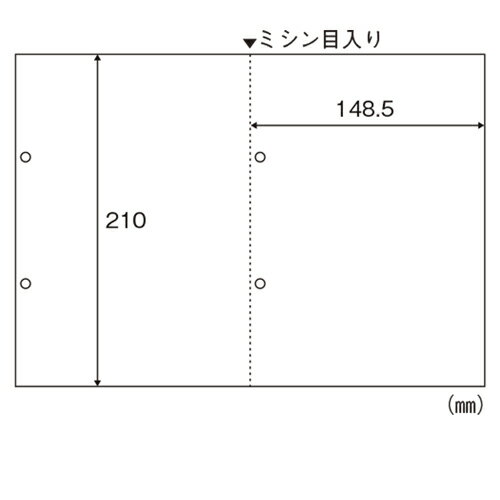 ●規格：A4判2面白紙●複写枚数：単式●サイズ：縦210×横297mm●ミシン目切離し時サイズ：横幅148．5mm●穴数：各2穴●穴間隔：80mm●紙厚：0．08mm