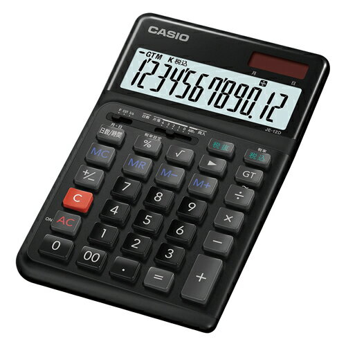 カシオ 人間工学電卓ジャストタイプ(黒) JE-12D-BK-N