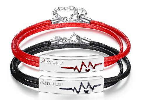 送料無料 ペアブレスレット ハートビート ブラック レッド 2個セット レザーブレス ブレスレット ブレス アクセ アクセサリー ペアアクセ ペアアクセサリー ...