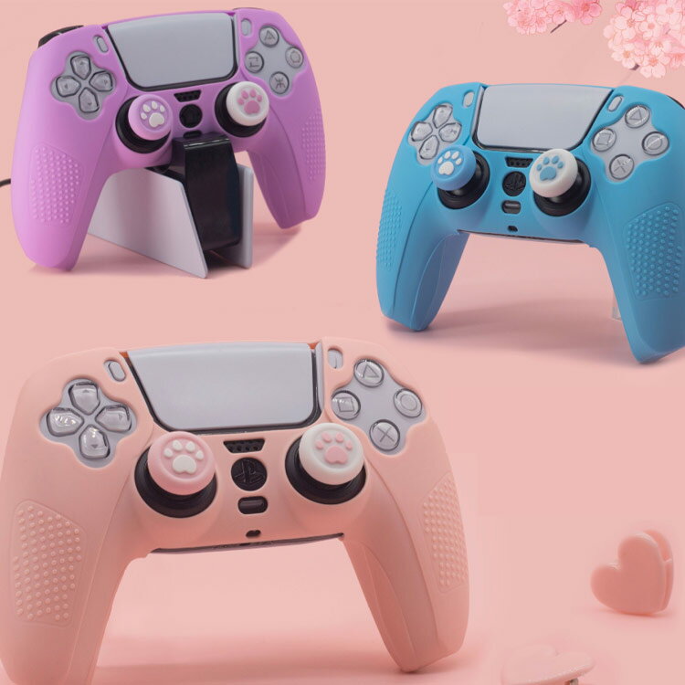 コントローラー PS5 グリップ ケース シリコン かわいい PS5 プレステ5 ピンク スティックカバー 保護 Playstation 5 コントローラーケース コントローラーカバー プレイステーション5 スティックキャップ付き 2