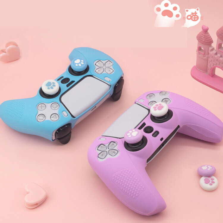 コントローラー PS5 グリップ ケース シリコン かわいい PS5 プレステ5 ピンク スティックカバー 保護 Playstation 5 コントローラーケース コントローラーカバー プレイステーション5 スティックキャップ付き 3